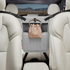 Purse Holder for Car,Car Purse Holder Between Seats,PU Leather Seat Back Organizer,Large Capacity Bag,Car Net Pocket Handbag Holder,Pet Barrier(Gray)