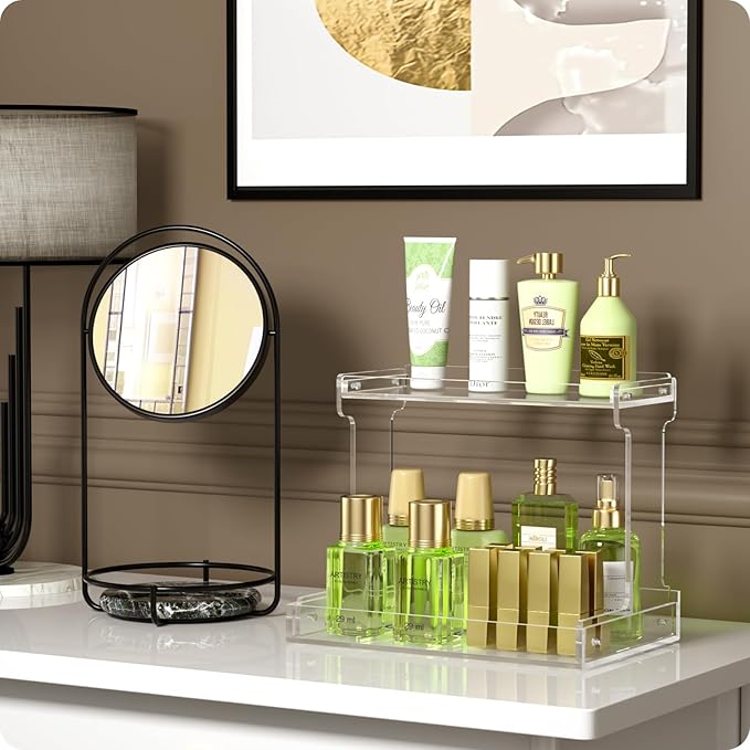 NPPLUS Bathroom Countertop Organizer, 2-Tier Clear Acrylic Counter Storage Shelf for Bathroom Counter Organizer, Clear Makeup