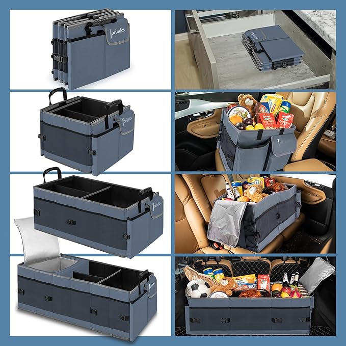 Trunk Organizer with Built-in Insulated Leak Proof Cooler Bag,Collapsible Cargo Organizer for SUV with Non Slip Bottom