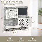 Mail Organizer Wall Mounted, 2 Slots Key Holder for Wall with 8 Hooks, Rustic Wood Key Rack with Shelf for Entryway Hallwall 