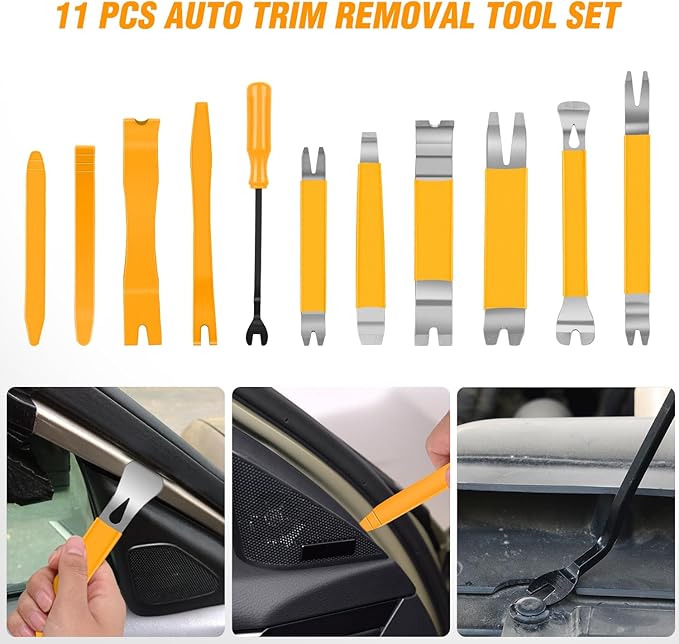 GOOACC 11PCS Trim Removal Tool Kit, Metal & Nylon Pry Tools Set for Car Door Panel, Dashboard, Audio, Clips, Fastener Remover