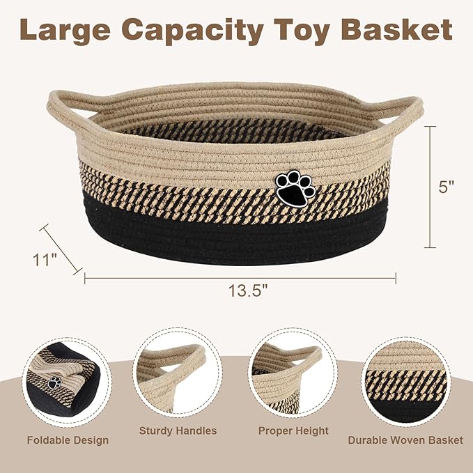 Optish Dog Toy Easter Basket, Toy Box and Bin for Dog Cat Storage, 13.5" X 11" X 5" Small Woven Rope Basket for Baby Storage,