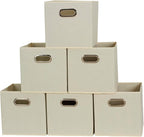 Fabric Storage Bins 6 Piece Set, Strong Poly-Woven Fabric, Sturdy Chipboard Sides, Grommet Front Handle, Stackable and Foldab