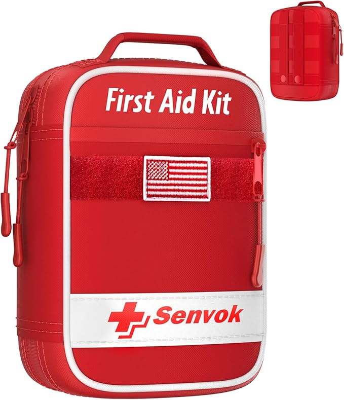 Senvok 121 Pcs First Aid Kit for Car, Home & Travel - Emergency Survival Kit with Zip Stitch Wound Closure and Molle Pack Poc