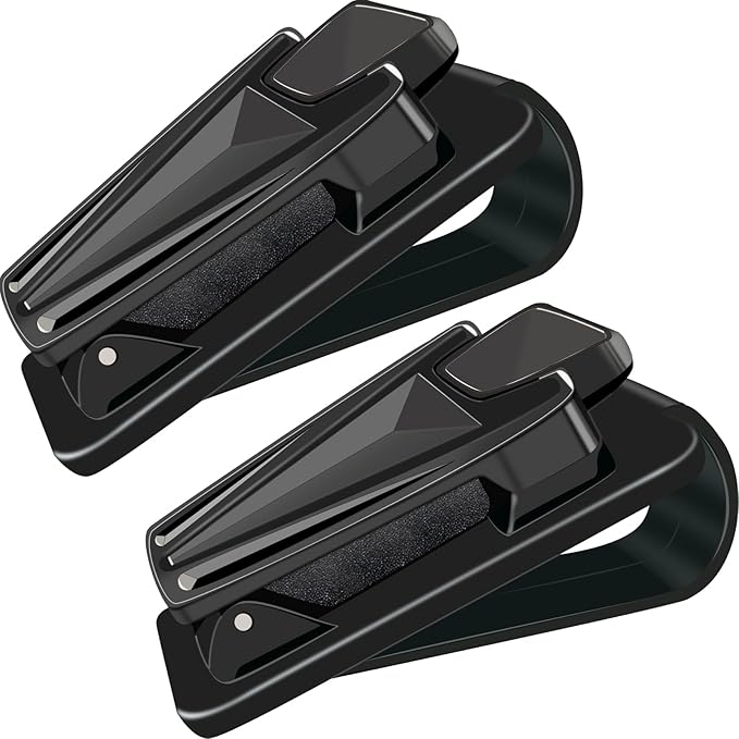 Metal Sunglasses Holder for Car Sun Visor, Universal Snap-On Clip for Visor Sunglass Holder, Black (2 Pack)