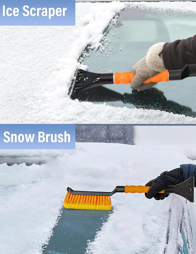 17" Snow Brush & Ice Scraper for Car Windshield | Heavy-Duty Snow Removal Tool | Small Snow Brush with Ergonomic Foam Grip | Essential Car Winter Accessory | Efficient Snow Clearing Brush