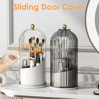 YOOLENS Makeup Brush Holder with Lid 360 Rotating Clear Dustproof Make Up Organizers for Vanity Bathroom Countertop, Transpar
