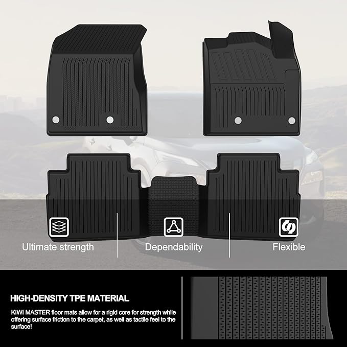 KIWI MASTER Floor Mats for 2021-2026 Nissan Rogue (Not Sport), OEM Replacement T99E4-6RR0B, Custom Fit All Weather Car Mats, Heavy Duty TPE Floor Liners, Front & Rear 2 Row, Black