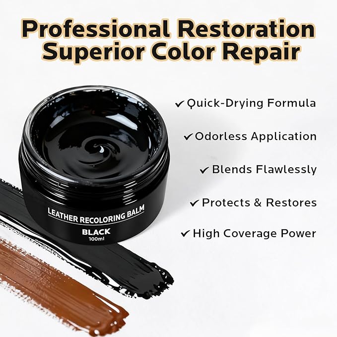 Black Leather Recoloring Balm: Premium Dye Repair Kits for Couch Sofas Car Seats Shoes Bags & Vinyl Furniture