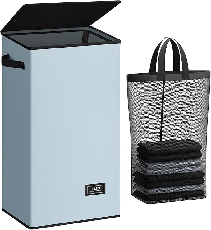 SOLEDI Laundry Hamper with Lid 100L Large & Tall Collapsible Laundry Basket, Clothes Hamper with Bag Removable Easy to Carry,