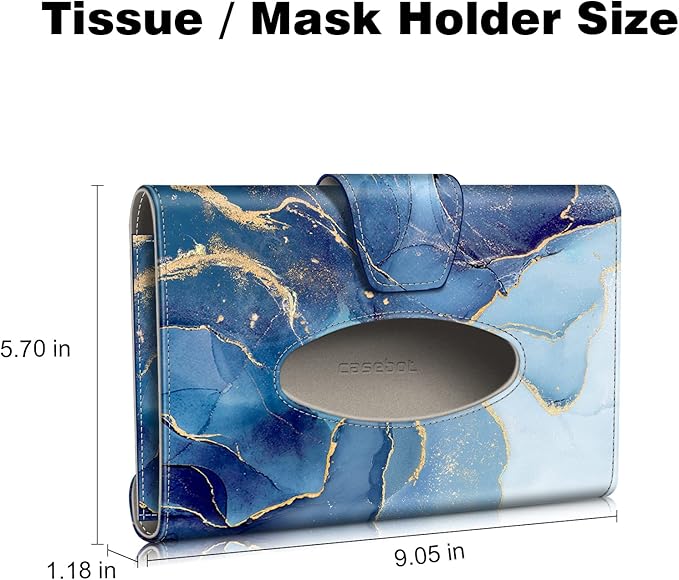 CaseBot Car Visor Tissue Holder, Sun Visor Napkin Holder, Mask Holder, PU Leather Backseat Tissue Box for Truck SUV, Ocean Marble