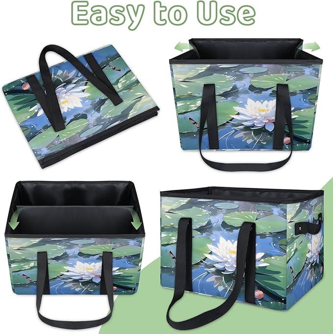 Reusable Grocery Bags Heavy Duty Shopping Bags Foldable Large Tote Bags with Long Handles & Hard Bottom