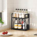 Giikin Countertop Organizer, 2 Tier Coffee Station Organizer for Desktop, Wood Counter Shelf Spice Rack for Kitchen (Black, M