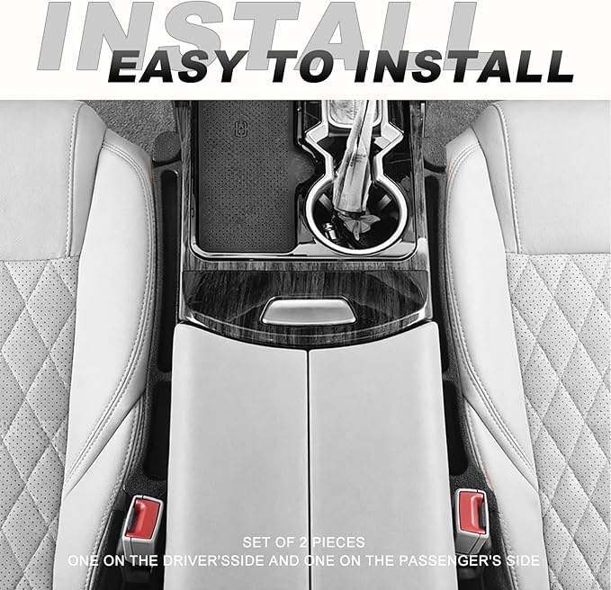 Car Seat Gap Filler Organizer 2 Pack with Hook & Emergency Window Breaker, 3-in-1 Safety Seat Gap Filler Prevents Phone Keys from Falling, Dual Storage, Includes 2 Sunglass Holders (Black)