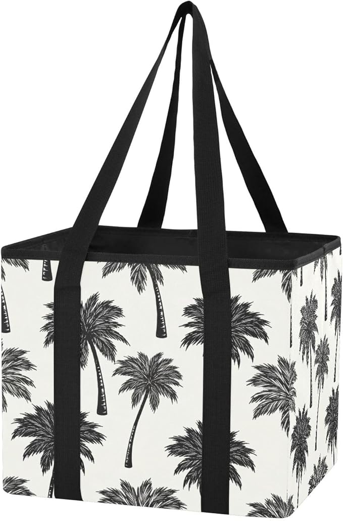 Summer Palm Trees Reusable Grocery Bags Large Shopping Tote Bag with Reinforced Bottom Board, Water Resistant Foldable Storag
