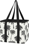 Summer Palm Trees Reusable Grocery Bags Large Shopping Tote Bag with Reinforced Bottom Board, Water Resistant Foldable Storag