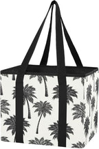 Summer Palm Trees Reusable Grocery Bags Large Shopping Tote Bag with Reinforced Bottom Board, Water Resistant Foldable Storag