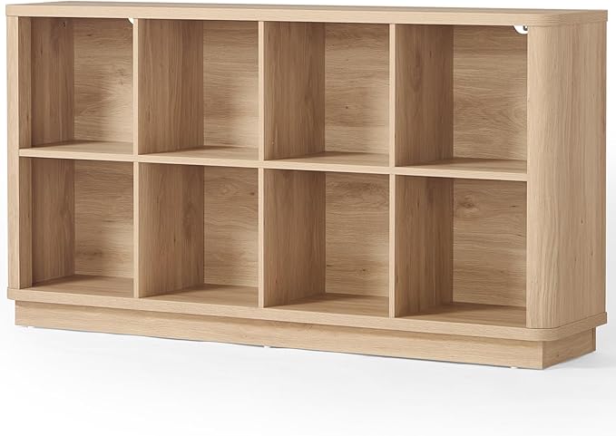 Joaxswe 8 Cube Storage Book Shelf, 52" Long Horizontal Bookshelf with Curved Edge, Floor Standing Wooden Cubby Bookcase with 
