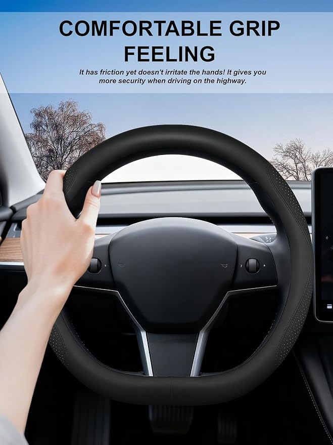 Custom Fit for Tesla Steering Wheel Cover Model 3 (2017-2026) & Model Y (2020-2026), Leather Designed for Tesla Highland/Juni