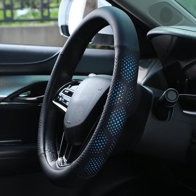 Yangday Leather Steering Wheel Cover for Toyota RAV4 Corolla Camry Highlander, 14.5-15 inches Car Steering Wheel Cover with N