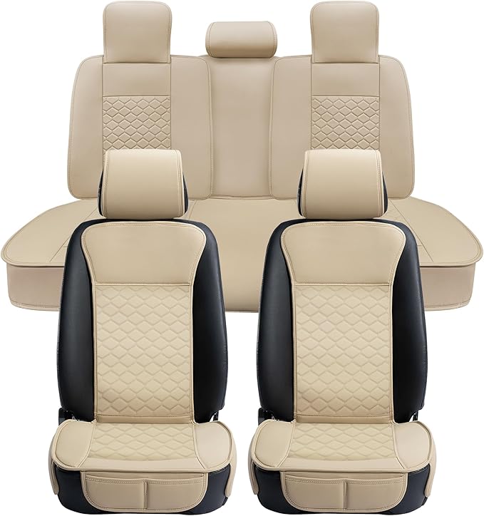 Elantrip Car Seat Cover Full Set Leather Car Seat Protector Universal fit for Most Cars SUVs and Trucks Water Proof Front and