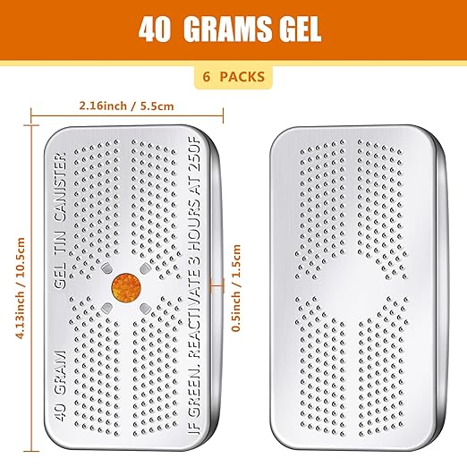 6 Pack 40 Gram Silica Gel Canister Dehumidifier Desiccant Orange to Green Reusable Indicating Desiccant Moisture Absorber