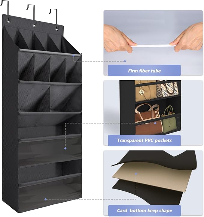 FENTEC 2 Pack Over the Door Shoe Organizer, Hanging Shoe Organizers with Large Pockets Shoe Holder Hanging Shoe Rack for Clos