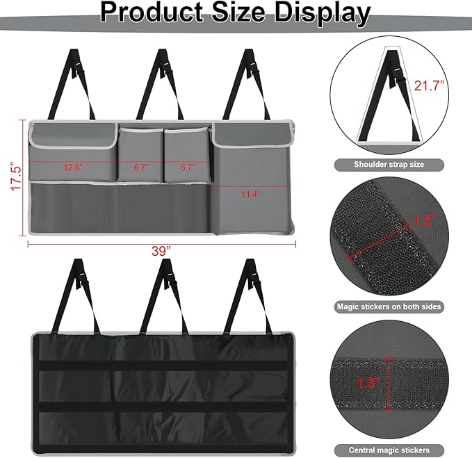 UYYE Trunk Hanging Organizer, Backseat Storage Bag, Collapsible Car Interior Accessories with 4 Pockets & 2 Mesh Pouches for