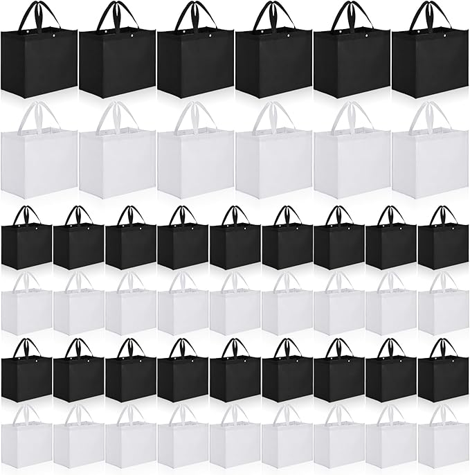 Boao 48 Pack Reusable Grocery Bags 13''L x 9.4''W x 15''H Large Foldable Shopping Tote Bag Non Woven with Handle and Button