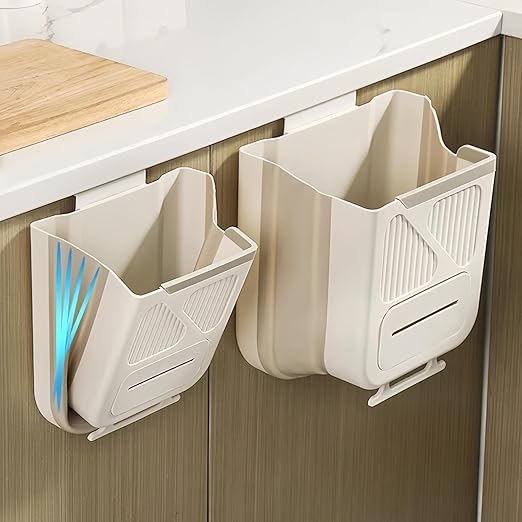 Hanging Trash Can for Kitchen Cabinet Door, 2.64 Gallon Kitchen Trash Can with Space-Saving Design, Collapsible Garbage Can for Kitchens,Cabinet Door, Bathroom, RV, Car & Camping