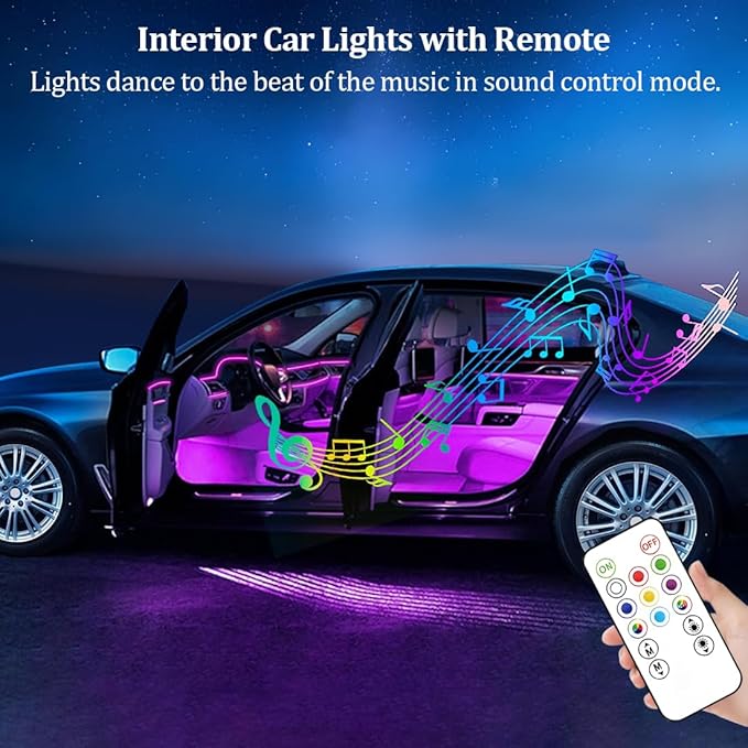 Package contents of 2 PCS car LED interior lights including 2 light units remote control and USB cable
