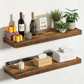 Solid Wood Floating Wall Shelves Set of 2, Pine Wood Wall Mounted Display Rack, Space Saving Farmhouse Style for Bedroom Bath