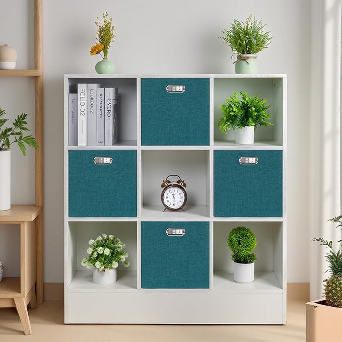 Posprica Collapsible Storage Bins,13×13 Foldable Storage Cube Boxes Fabric Drawer Fabric Storage Bins Vinyl Record Cubby Cube
