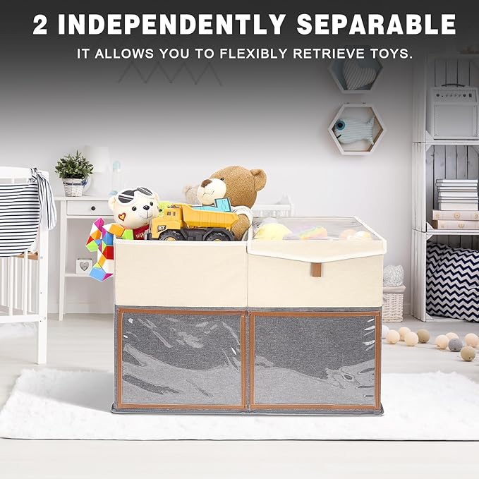 1 Pack Large Toy Storage Box with Clear Lids Collapsible Toy Organizer Chest with Adjustable Dividers Kids Storage Bin Basket