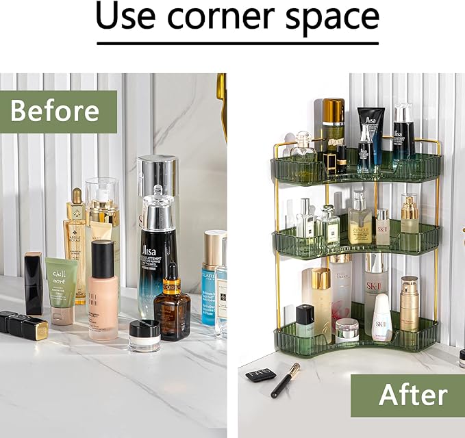 shuang qing 3-Tier Corner Bathroom Counter Organizer – Classic Storage Shelf for Makeup, Perfume & Toiletries, Space-Saving C