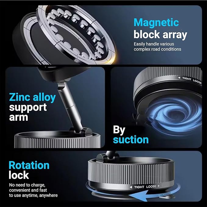 2026 new Upgraded Vacuum Magnetic Car Phone Holder 360° Reinforced Ultra Suction Cup Phone Mount for MagSafe Cell Phone Holders for Your Car/Phone Stand for iPhone, Samsung, All Smartphones