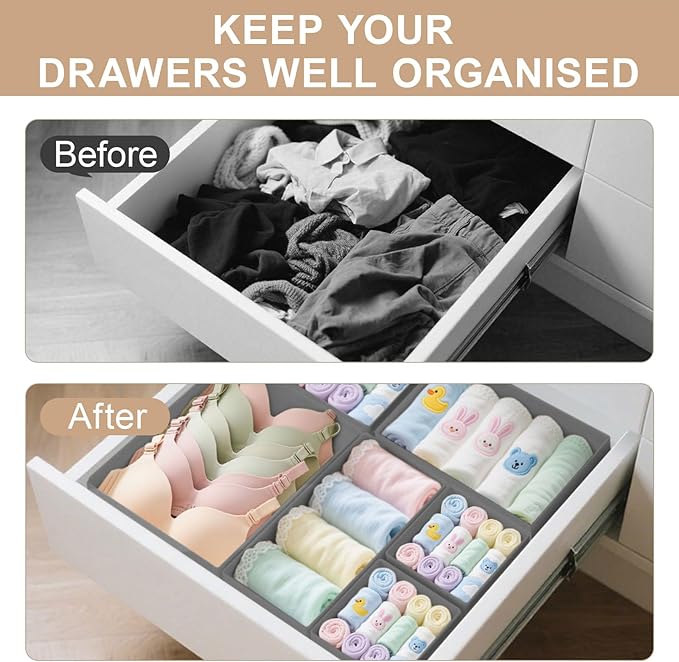Drawer Organizer Clothes & Dresser Organizers - 12 Pack Foldable Drawer Dividers, Baby Clothes Organizer & Nursery Storage fo