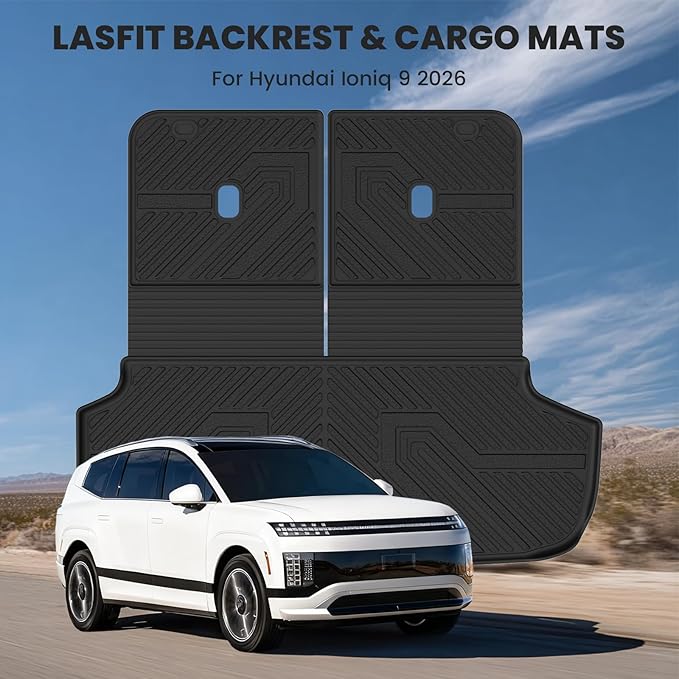 LASFIT Backrest & Cargo Mats for Hyundai Ioniq 9 2026, All Weather TPE Custom Fit Hyundai Ioniq 9 2026 Full Set Car Accessories Backrest Mats & Trunk Liners,Black