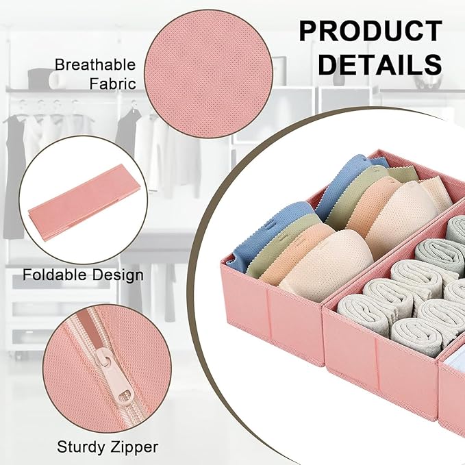 DIMJ Drawer Organizers - Set of 12 Fabric Closet Organizers and Storage, Drawer Dividers for Baby Clothes, Socks, Belt, Tie (