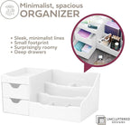 Uncluttered Designs Large Makeup Organizer for Vanity - Countertop Desk With Drawers for Cosmetic, Beauty, Hair, Nail, Perfum