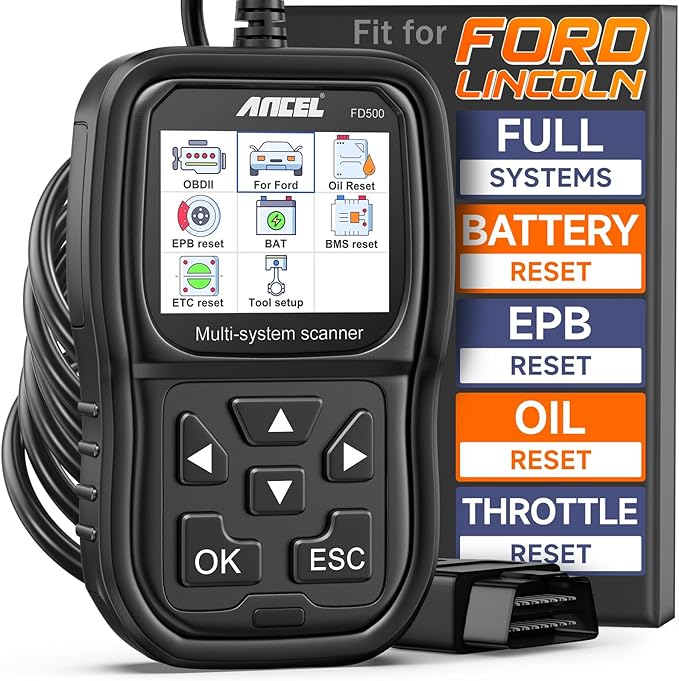 ANCEL FD500 OBD2 Scanner fits for Ford Lincoln Mercury - All Systems Code Reader with Engine, ABS, SRS, Transmission, 4WD