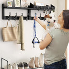 Evermagin 35" Coat Rack Wall Mount with Shelf, 4 in 1 Wall Mounted Coat and Key Hanger with 13 Hooks, Entryway Key Holder wit