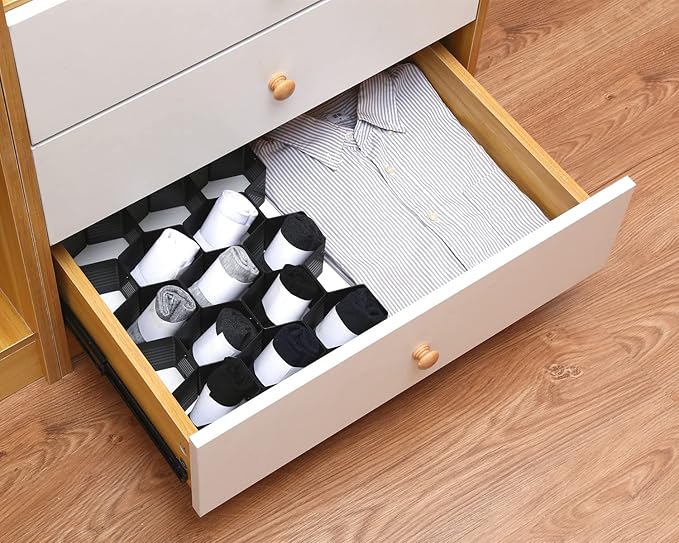 Drawer Splitter 16-piece Set Adjustable Honeycomb Organizer Tie Sock Organizer Underwear Panties Cosmetic Sorter (Black)