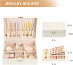 Jewelry Box Organizer for Women Girls 2 Layer Leather Travel Jewelry Storage Case with Lock and Removable Tray for Necklace E