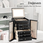 Dajasan Large Jewelry Organizer Box with 5 Drawers, Jewelry Box for Women, 6-Tier Jewelry Storage Organizer with Mirror for N