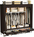 Portable Wardrobe with 4 Drawers, 4 Hanging Rods - 67" Tall Sweater Organizer, Sturdy Easy Temporary Bedroom Wardrobe Organiz
