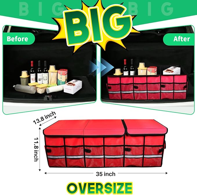 Big Car Trunk Organizer, Cargo Organizer SUV Trunk Storage Non Slip Bottom Waterproof Collapsible Durable Multi Compartments-(