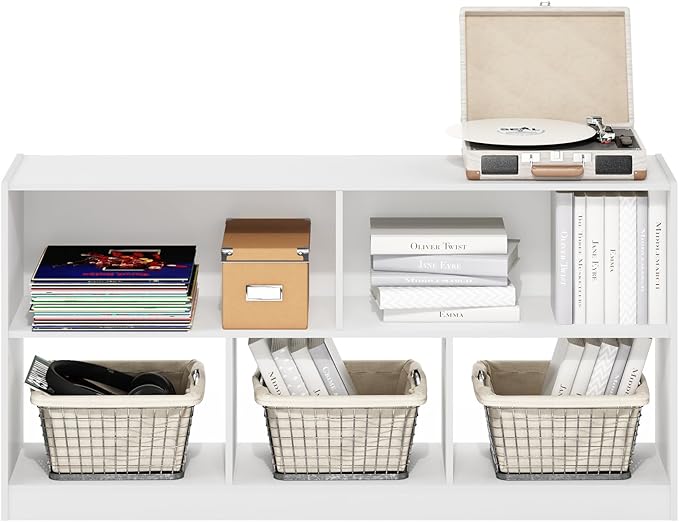 Furinno DALY Book Shelf, 5-Cube Bookshelf, Horizontal Cube Storage Organizer Bookcase, 10.9 x 47.2 x 23.6, for Living Room, B