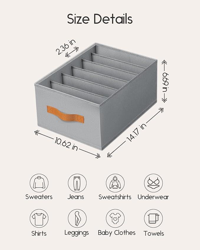 Homsorout Closet Organizers and Storage - Fabric Clothes Organizer with Handles, Foldable Jeans Organizer for Clothes, Drawer
