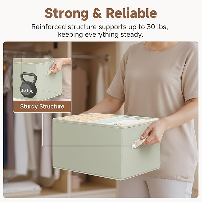 StorageWorks Storage Baskets for Shelves, Closet Organizers and Storage Basket, Fabric Clothes Organizer with Leather Handles